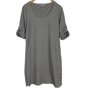 J. Jill Perfect Pima Jersey Knit Striped Black White Roll Tab Sleeves Size Small